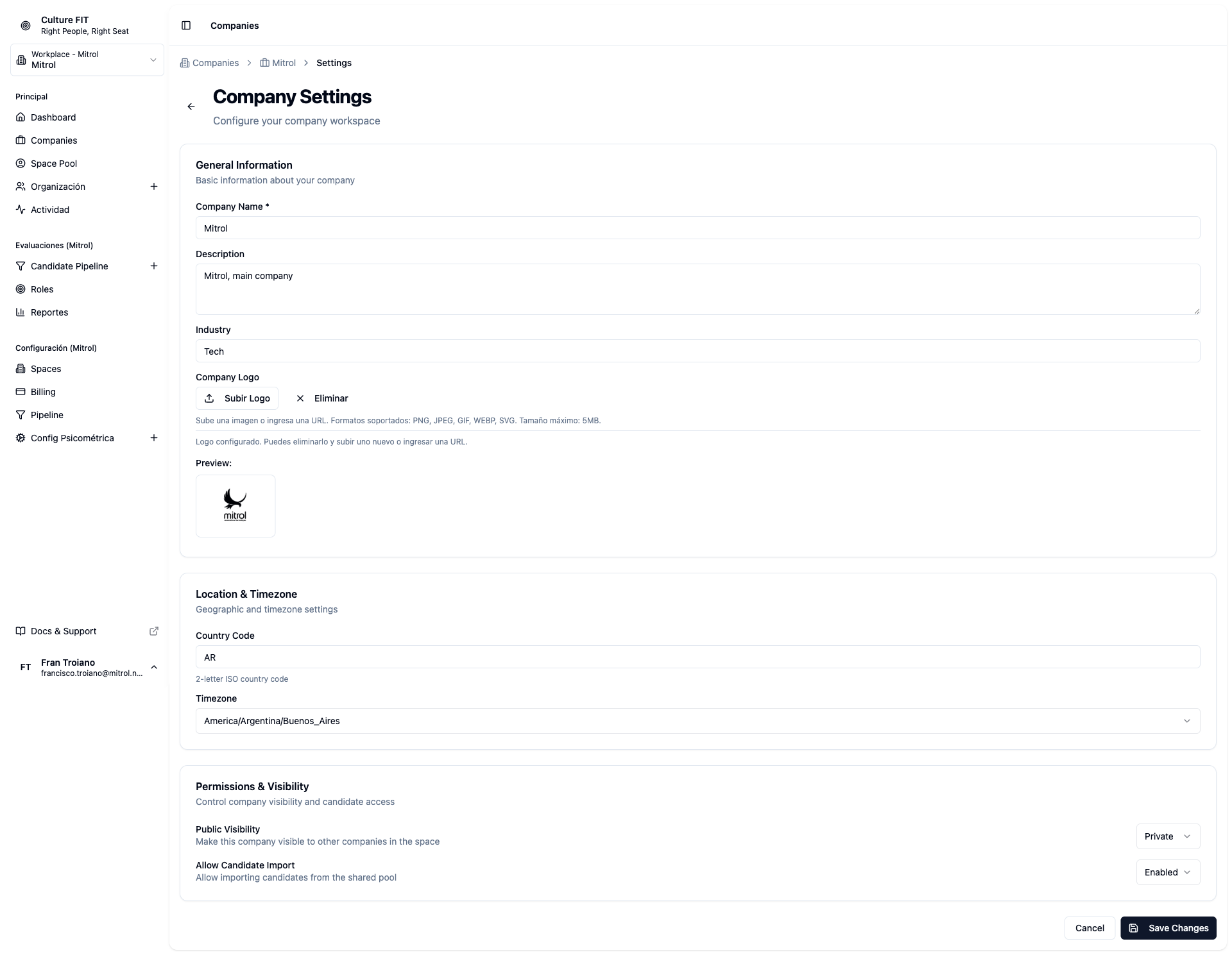 Configuración de company