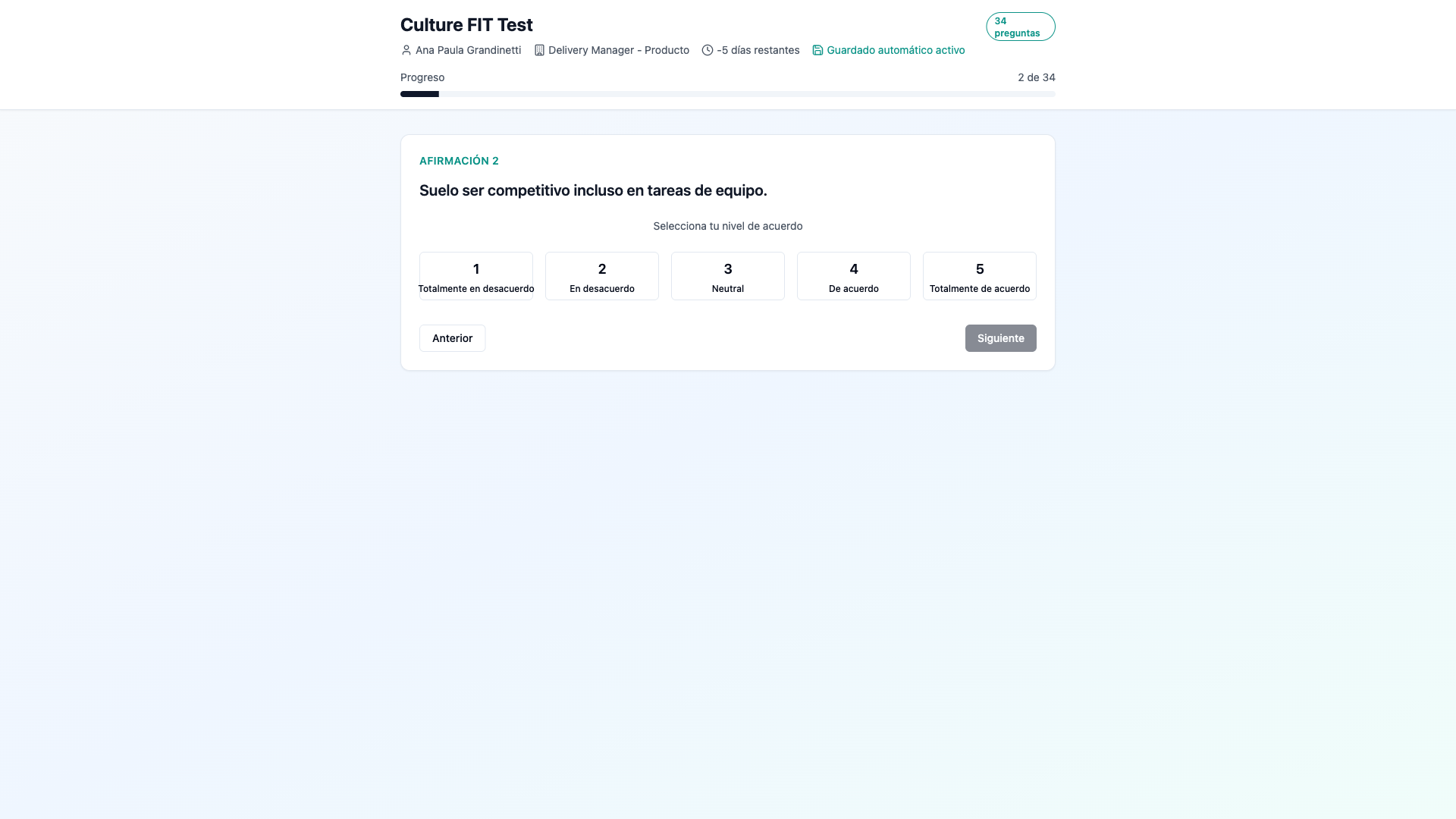 Navegación del test